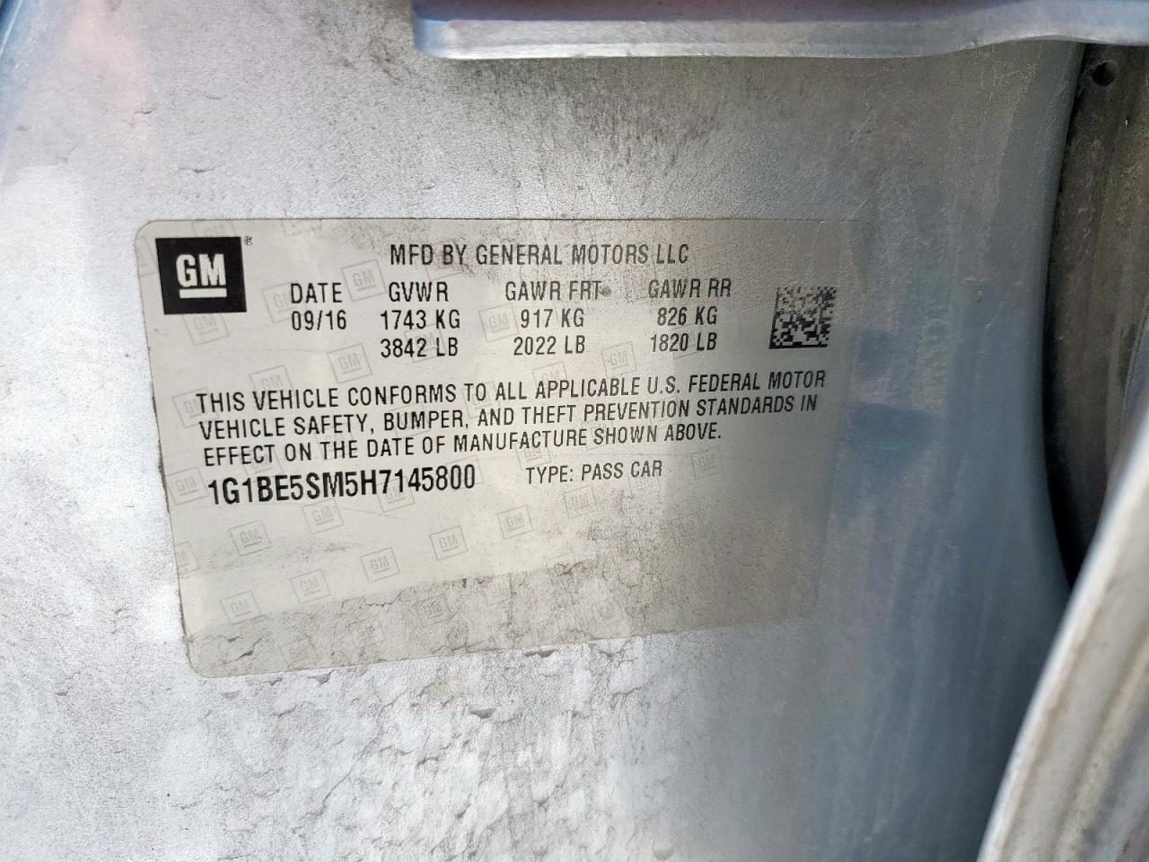 2017 Chevrolet Cruze Lt VIN: 1G1BE5SM5H7145800 Lot: 86072635