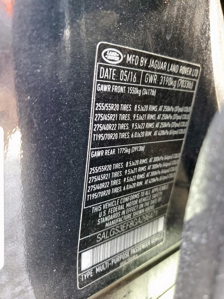 2016 Land Rover Range Rover Supercharged VIN: SALGS3EF8GA296471 Lot: 82207895