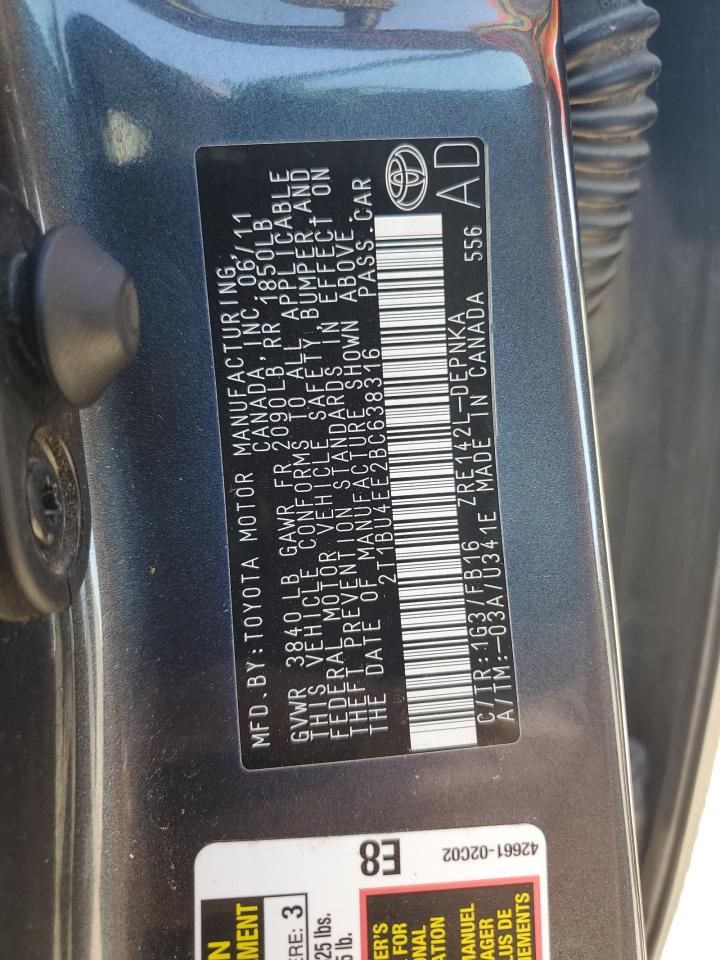 2011 Toyota Corolla Base VIN: 2T1BU4EE2BC638316 Lot: 84999095