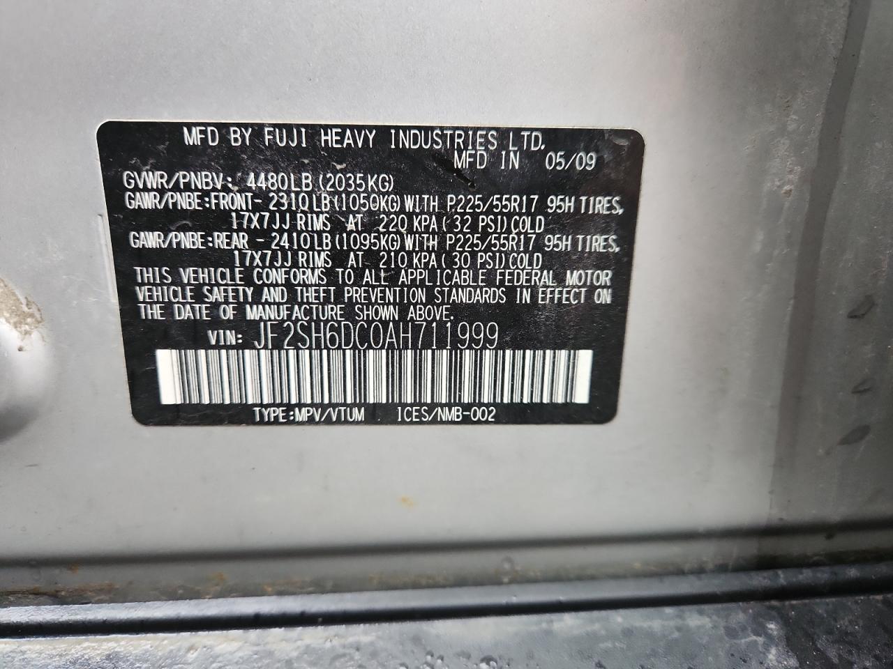 2010 Subaru Forester 2.5X Limited VIN: JF2SH6DC0AH711999 Lot: 85888405