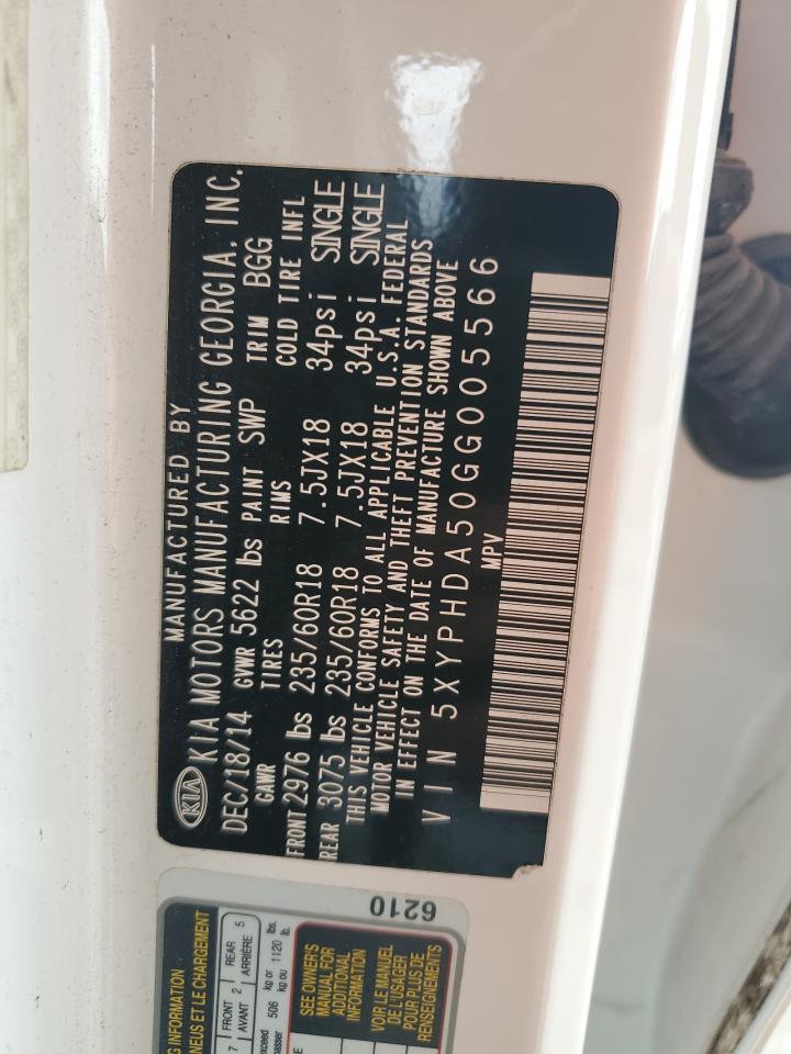 2016 Kia Sorento Ex VIN: 5XYPHDA50GG005566 Lot: 69760815