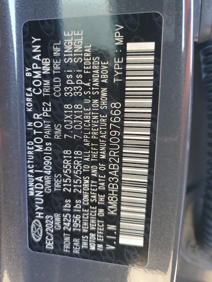 2024 Hyundai Kona Sel VIN: KM8HB3AB2RU097668 Lot: 85727515