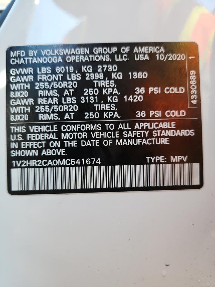 2021 Volkswagen Atlas Se VIN: 1V2HR2CA0MC541674 Lot: 86277165