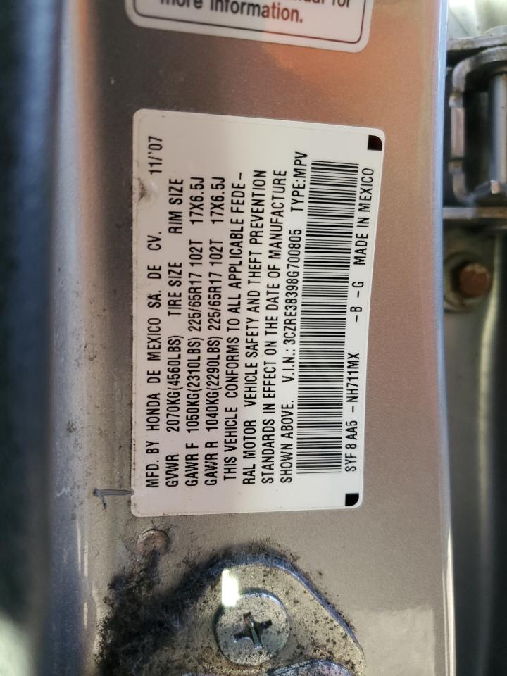 2008 Honda Cr-V Lx VIN: 3CZRE38398G700805 Lot: 86142915