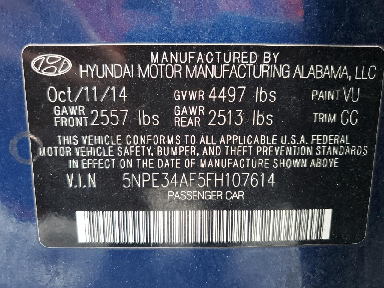 2015 Hyundai Sonata Sport VIN: 5NPE34AF5FH107614 Lot: 86066805
