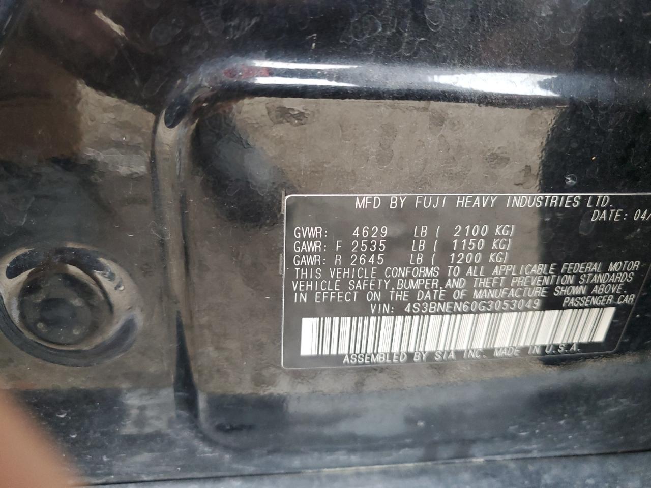 2016 Subaru Legacy 3.6R Limited VIN: 4S3BNEN60G3053049 Lot: 89876975