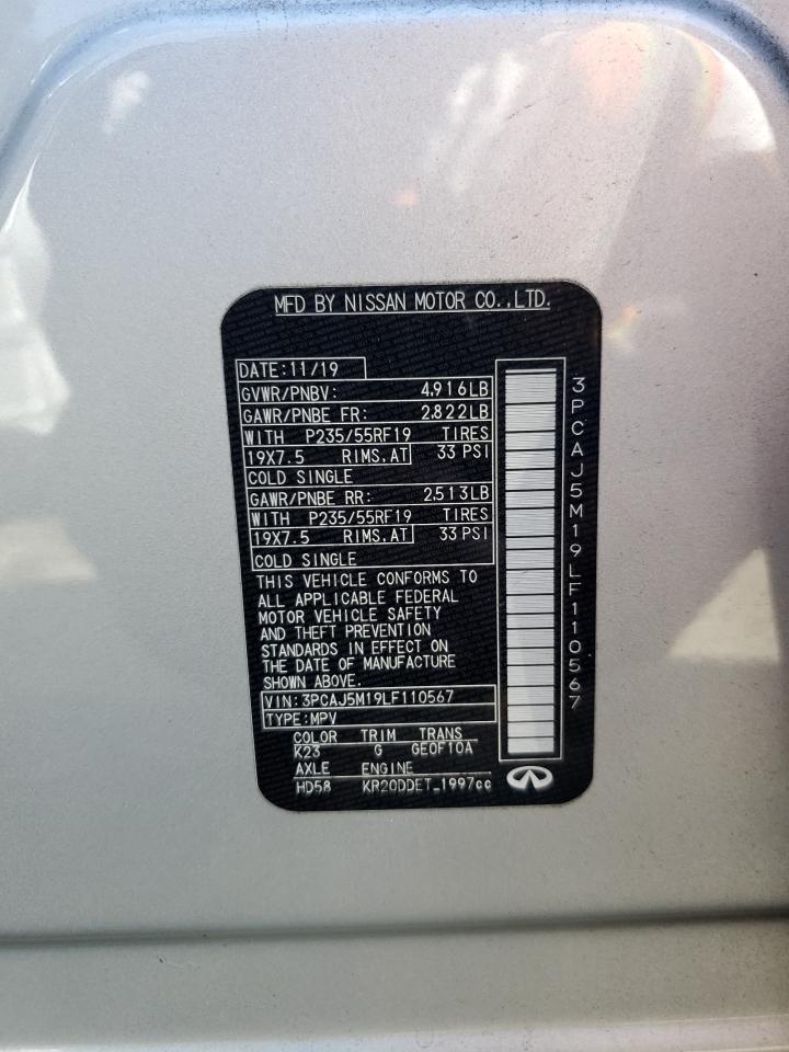 2020 Infiniti Qx50 Pure VIN: 3PCAJ5M19LF110567 Lot: 81803525