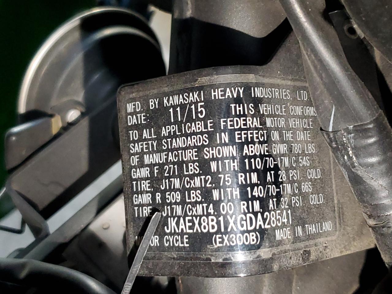 2016 Kawasaki Ex300 B VIN: JKAEX8B1XGDA28541 Lot: 84878965