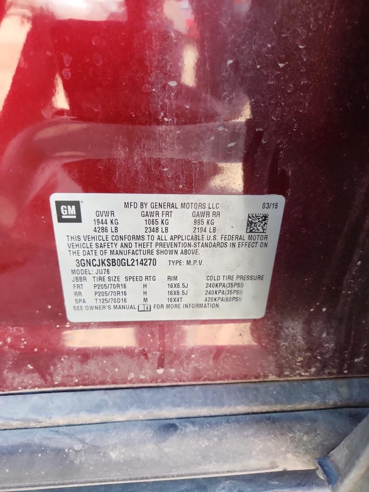 2016 Chevrolet Trax Ls VIN: 3GNCJKSB0GL214270 Lot: 84193995