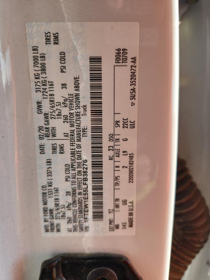 2020 Ford F150 Supercrew VIN: 1FTEW1E55LFB38276 Lot: 86128785