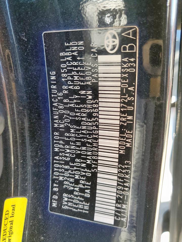 2016 Toyota Corolla L VIN: 5YFBURHEXGP559685 Lot: 82487585