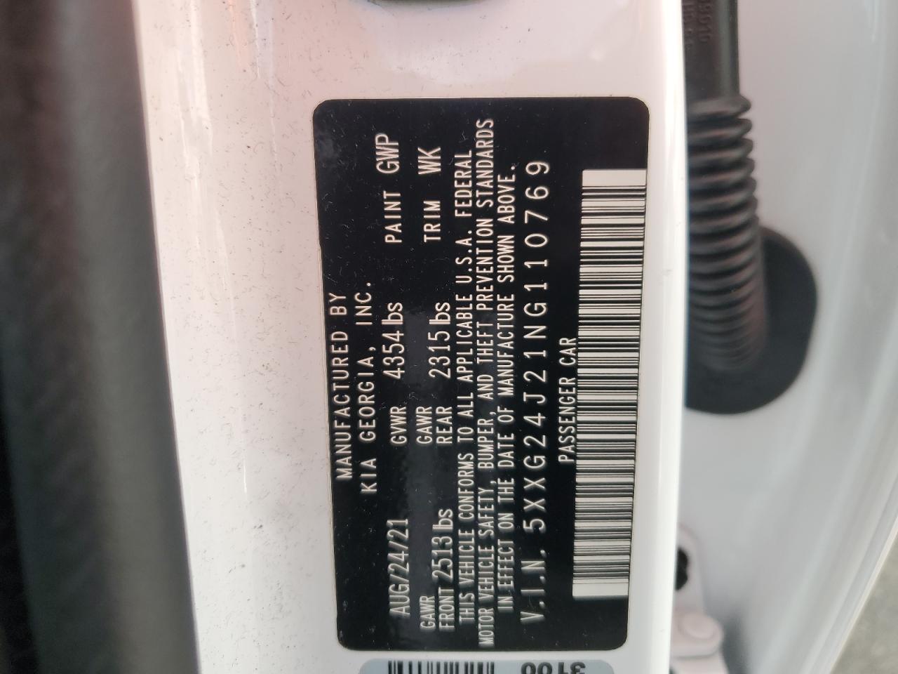 2022 Kia K5 Lx VIN: 5XXG24J21NG110769 Lot: 85915705