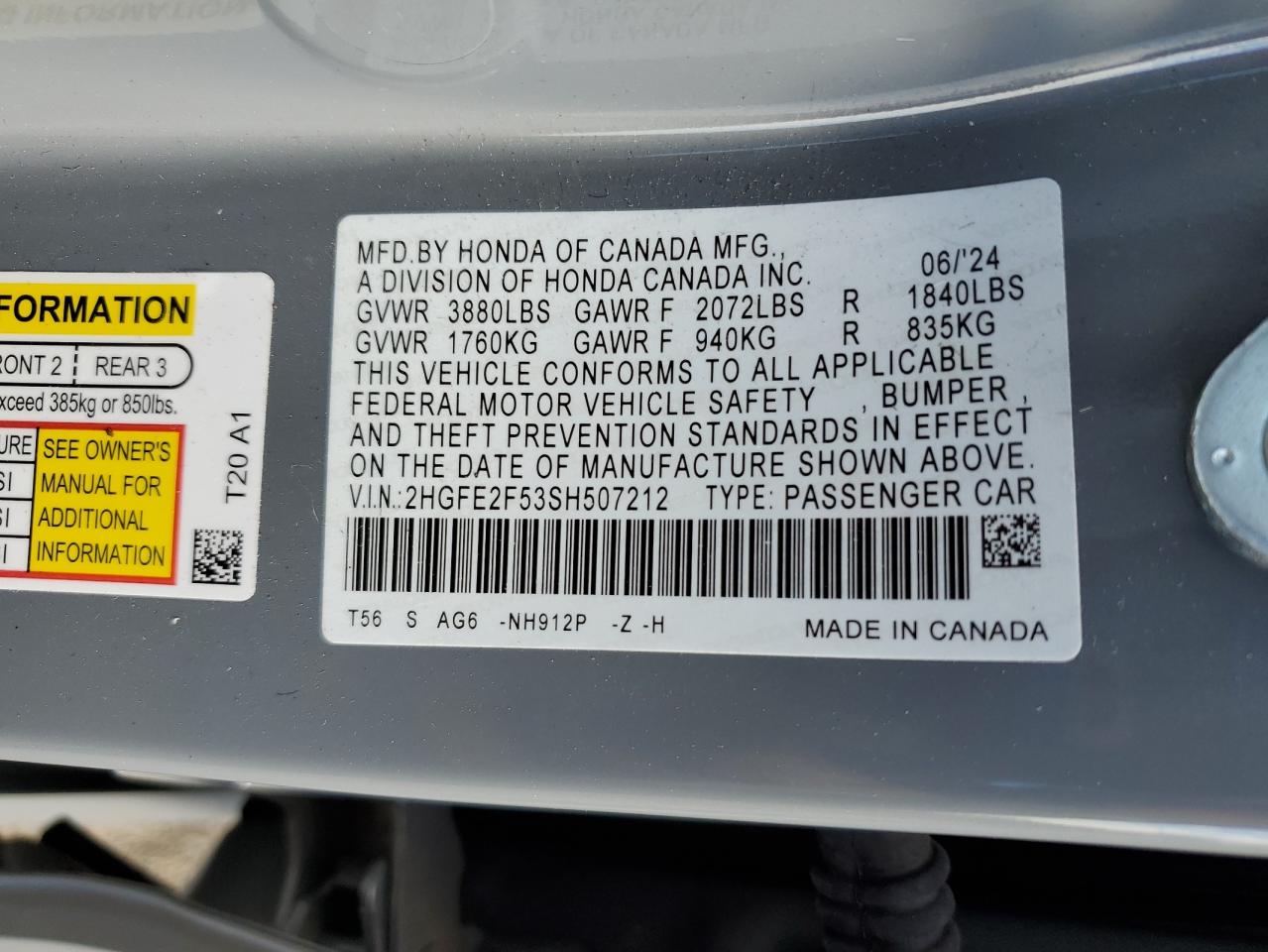 2025 Honda Civic Sport VIN: 2HGFE2F53SH507212 Lot: 82284515