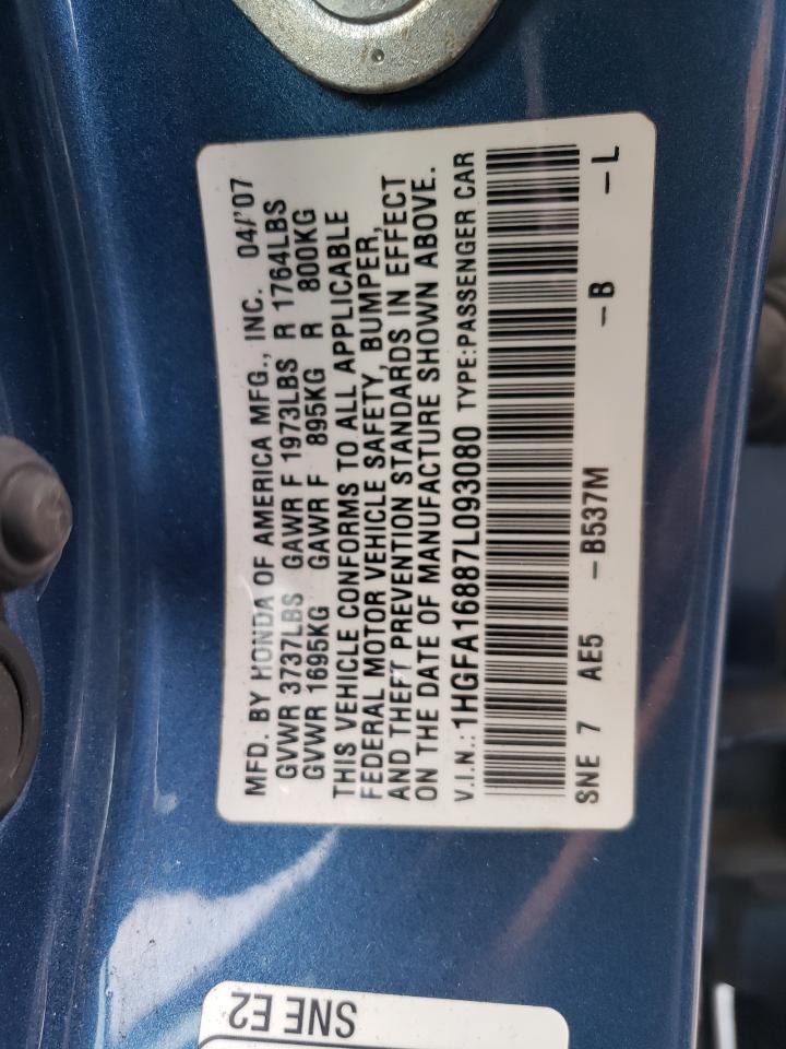 2007 Honda Civic Ex VIN: 1HGFA16887L093080 Lot: 84068685