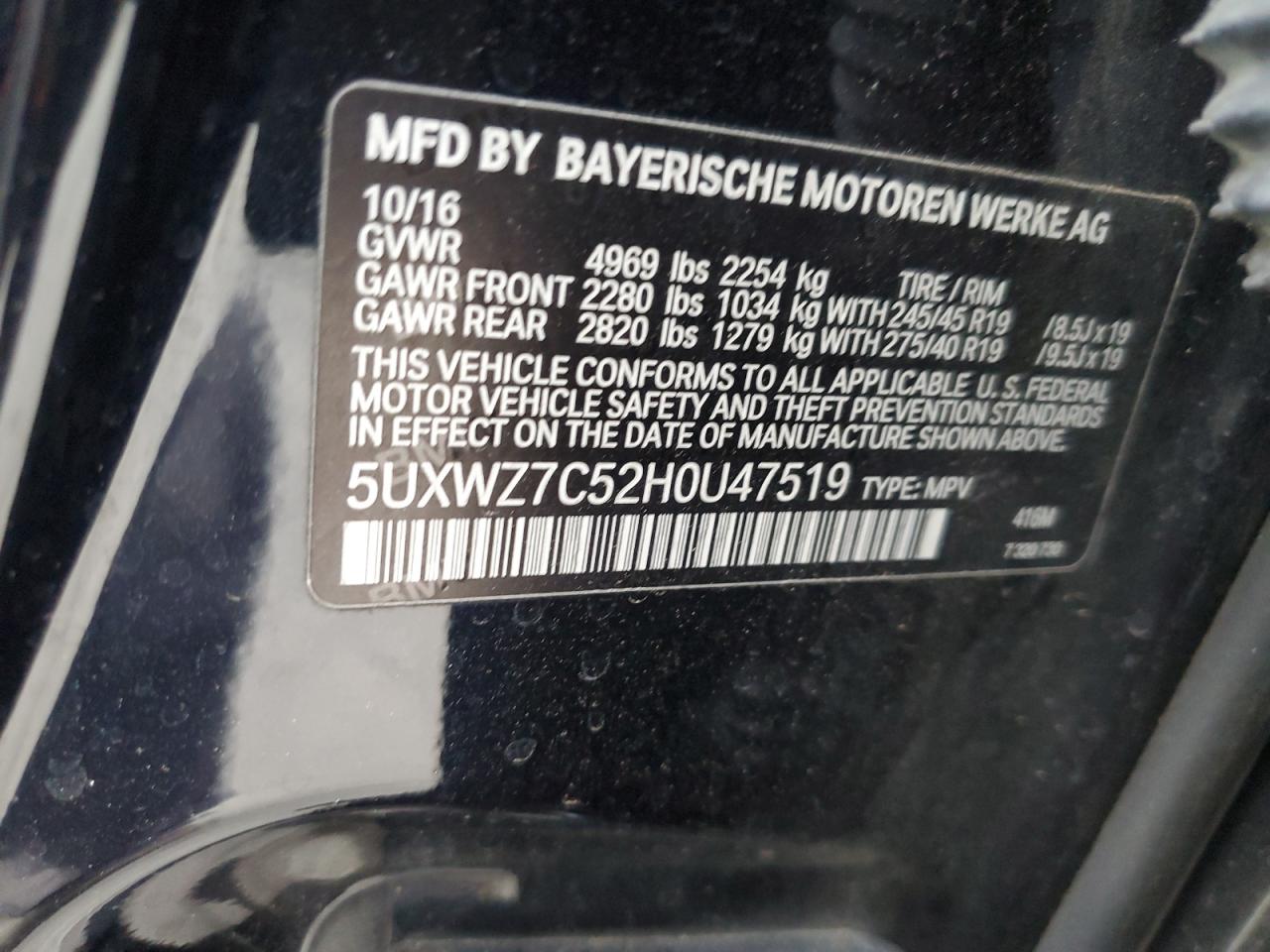 2017 BMW X3 Sdrive28I VIN: 5UXWZ7C52H0U47519 Lot: 82496785