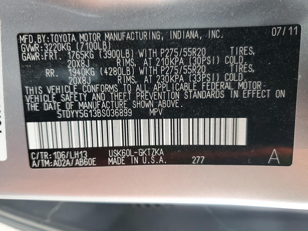 2011 Toyota Sequoia Platinum VIN: 5TDYY5G13BS036899 Lot: 85081625