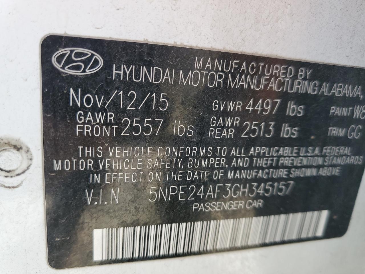 2016 Hyundai Sonata Se VIN: 5NPE24AF3GH345157 Lot: 82347025