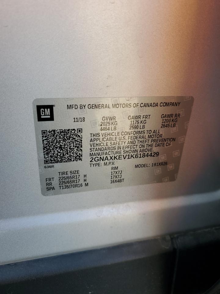 2019 Chevrolet Equinox Lt VIN: 2GNAXKEV1K6184429 Lot: 85541365