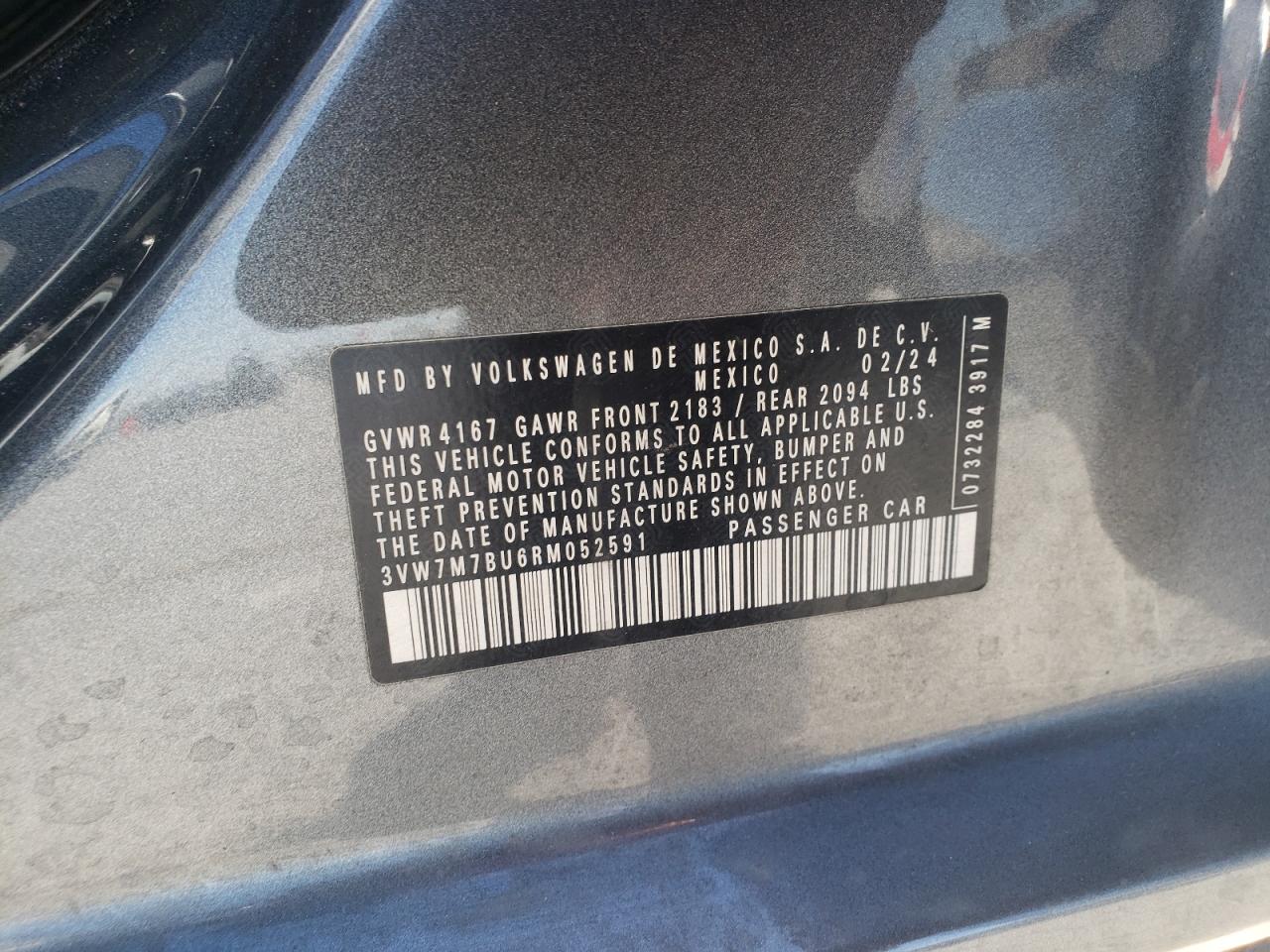 2024 Volkswagen Jetta Se VIN: 3VW7M7BU6RM052591 Lot: 86314805
