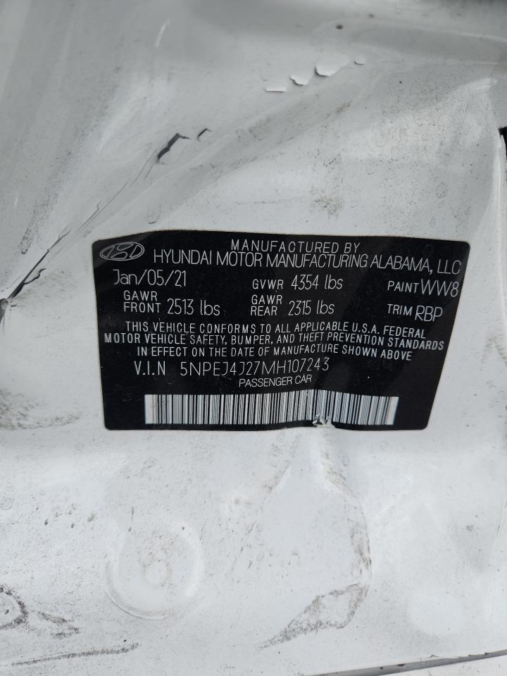 2021 Hyundai Sonata Sel Plus VIN: 5NPEJ4J27MH107243 Lot: 84938245