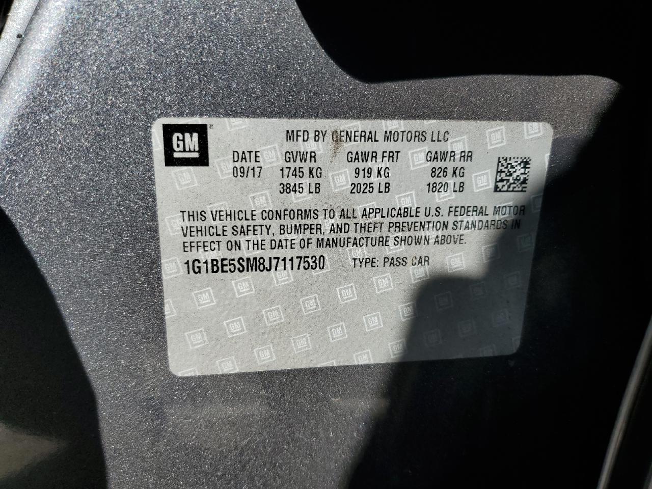 2018 Chevrolet Cruze Lt VIN: 1G1BE5SM8J7117530 Lot: 82191105