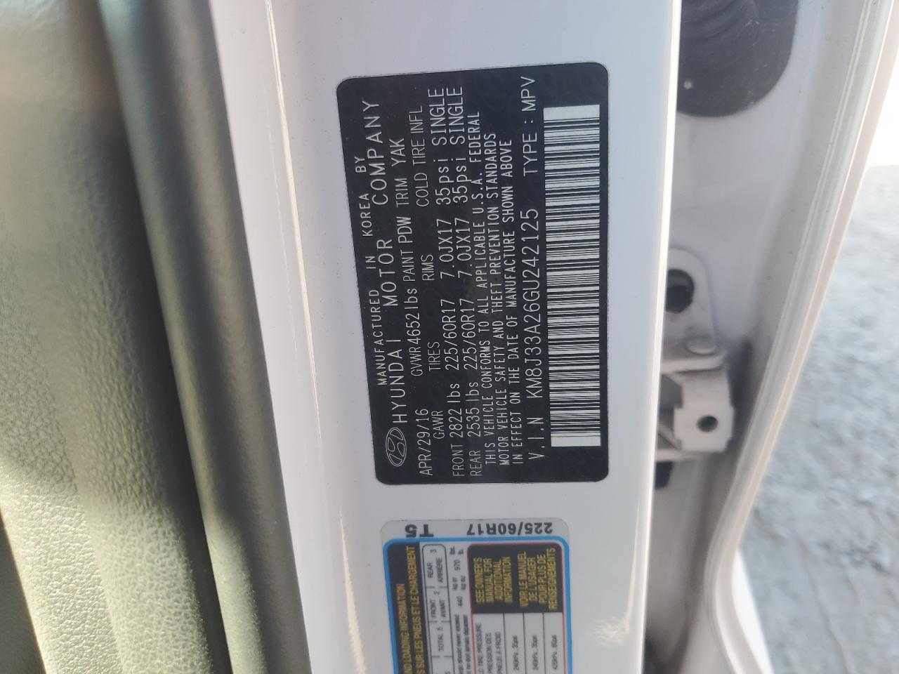 2016 Hyundai Tucson Limited VIN: KM8J33A26GU242125 Lot: 82364965