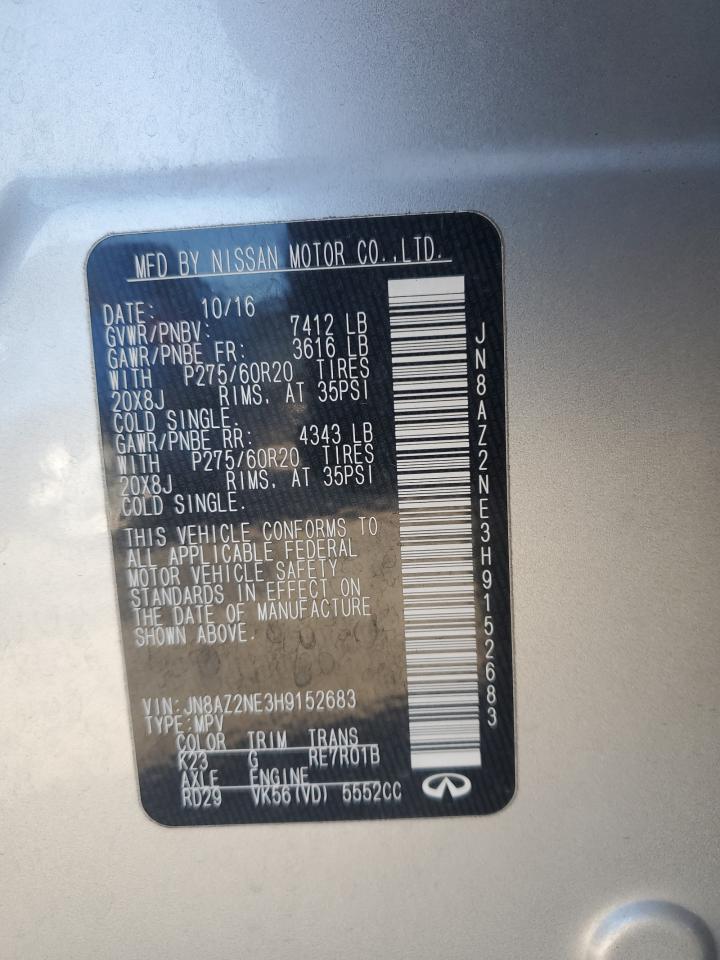 2017 Infiniti Qx80 Base VIN: JN8AZ2NE3H9152683 Lot: 89640765