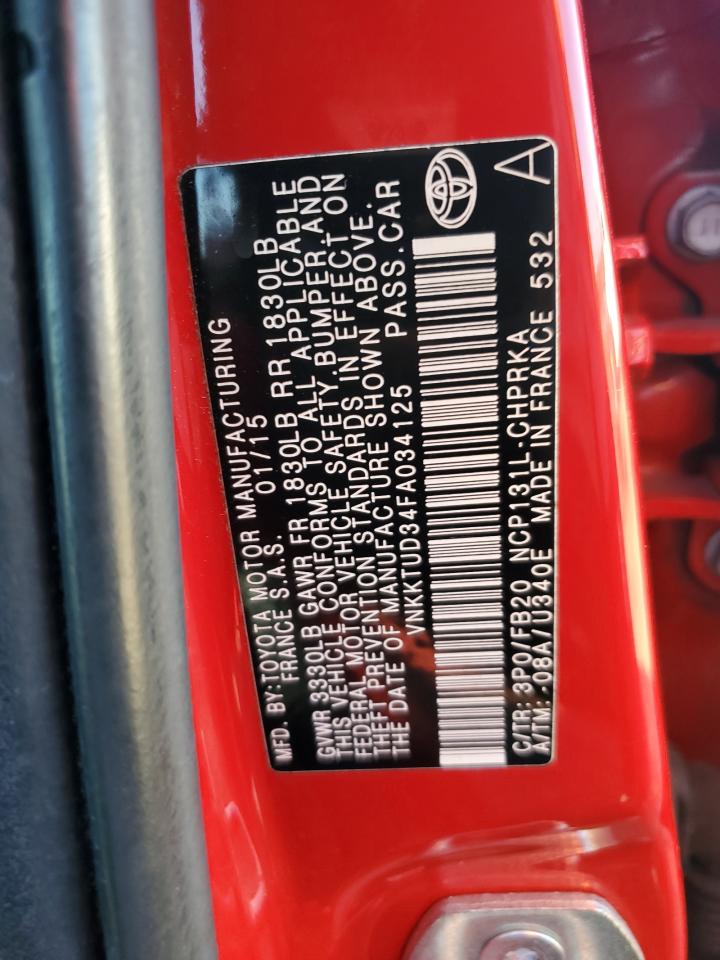 2015 Toyota Yaris VIN: VNKKTUD34FA034125 Lot: 85825045