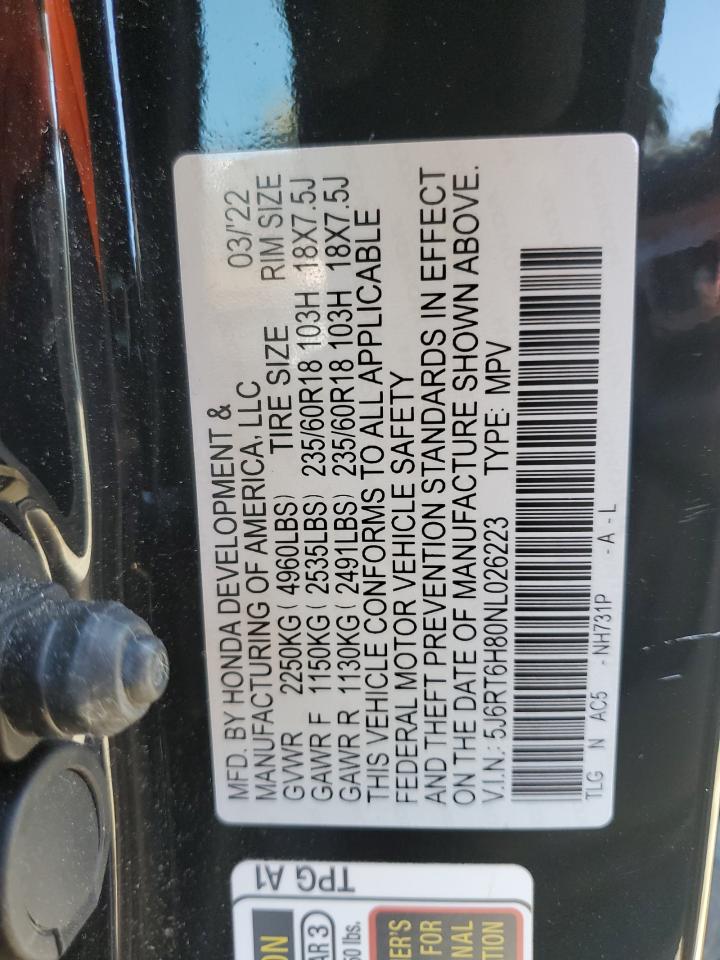 2022 Honda Cr-V Exl VIN: 5J6RT6H80NL026223 Lot: 84711815