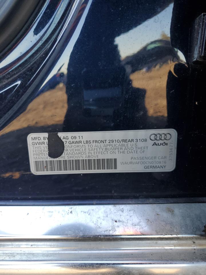 2012 Audi A8 L Quattro VIN: WAURVAFD0CN010816 Lot: 85882535
