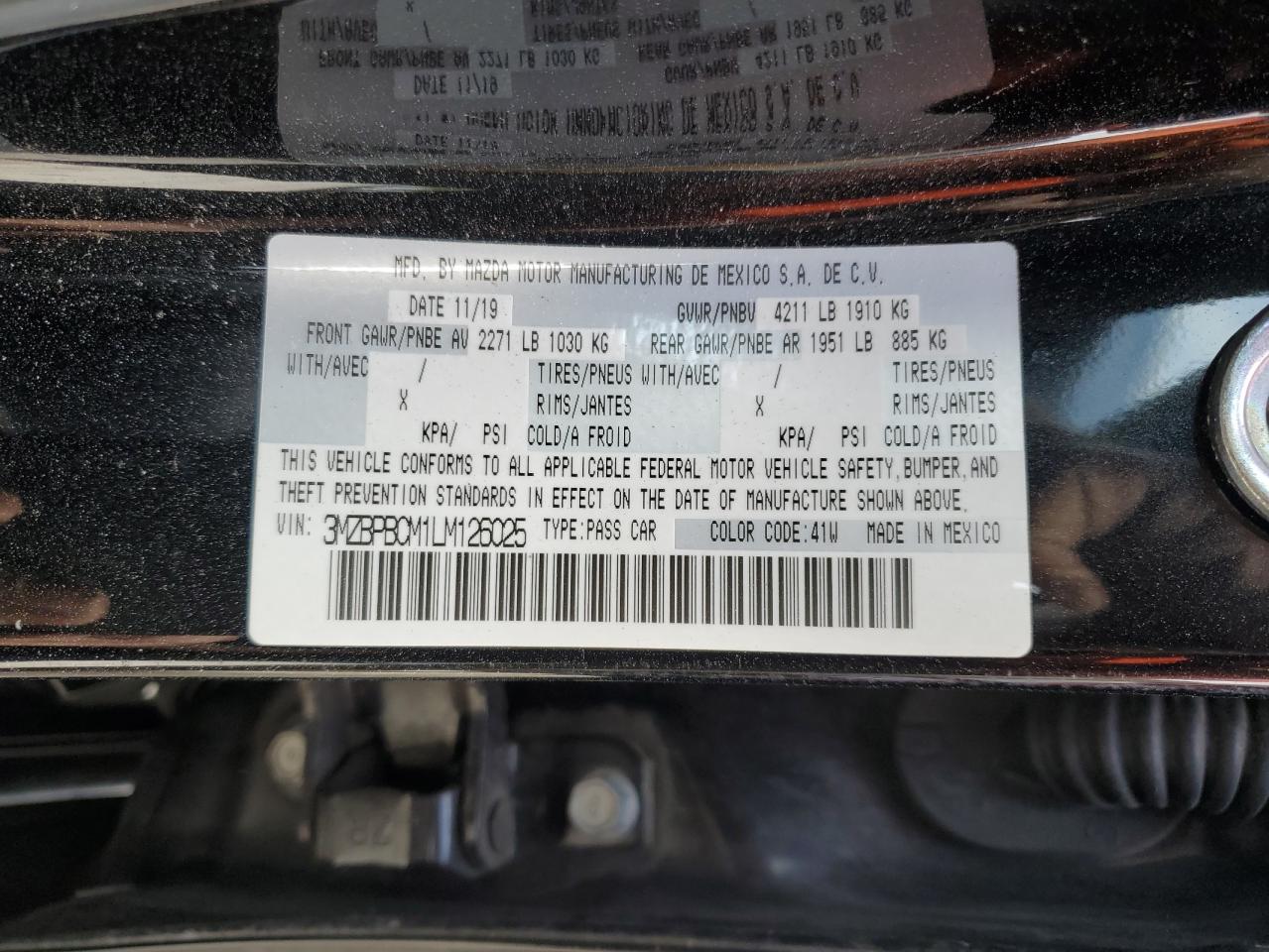 2020 Mazda 3 Select VIN: 3MZBPBCM1LM126025 Lot: 84834525