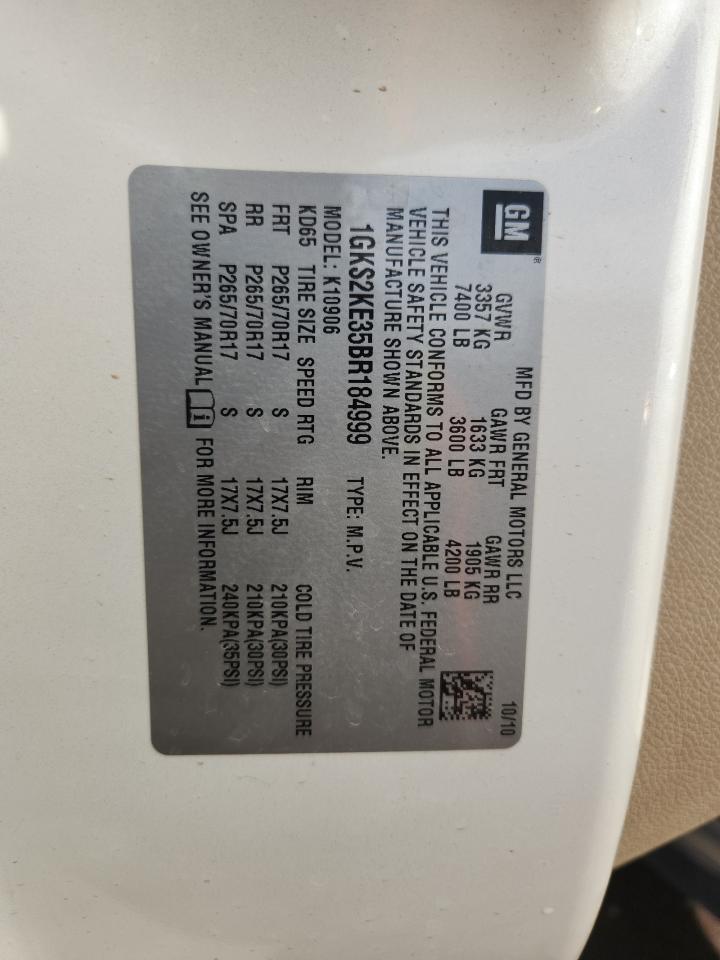 2011 GMC Yukon Xl K1500 Slt VIN: 1GKS2KE35BR184999 Lot: 90344675