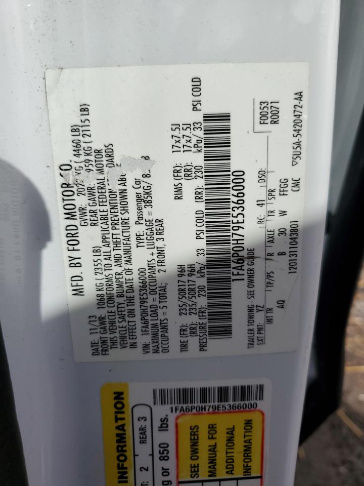 2014 Ford Fusion Se VIN: 1FA6P0H79E5366000 Lot: 85002855