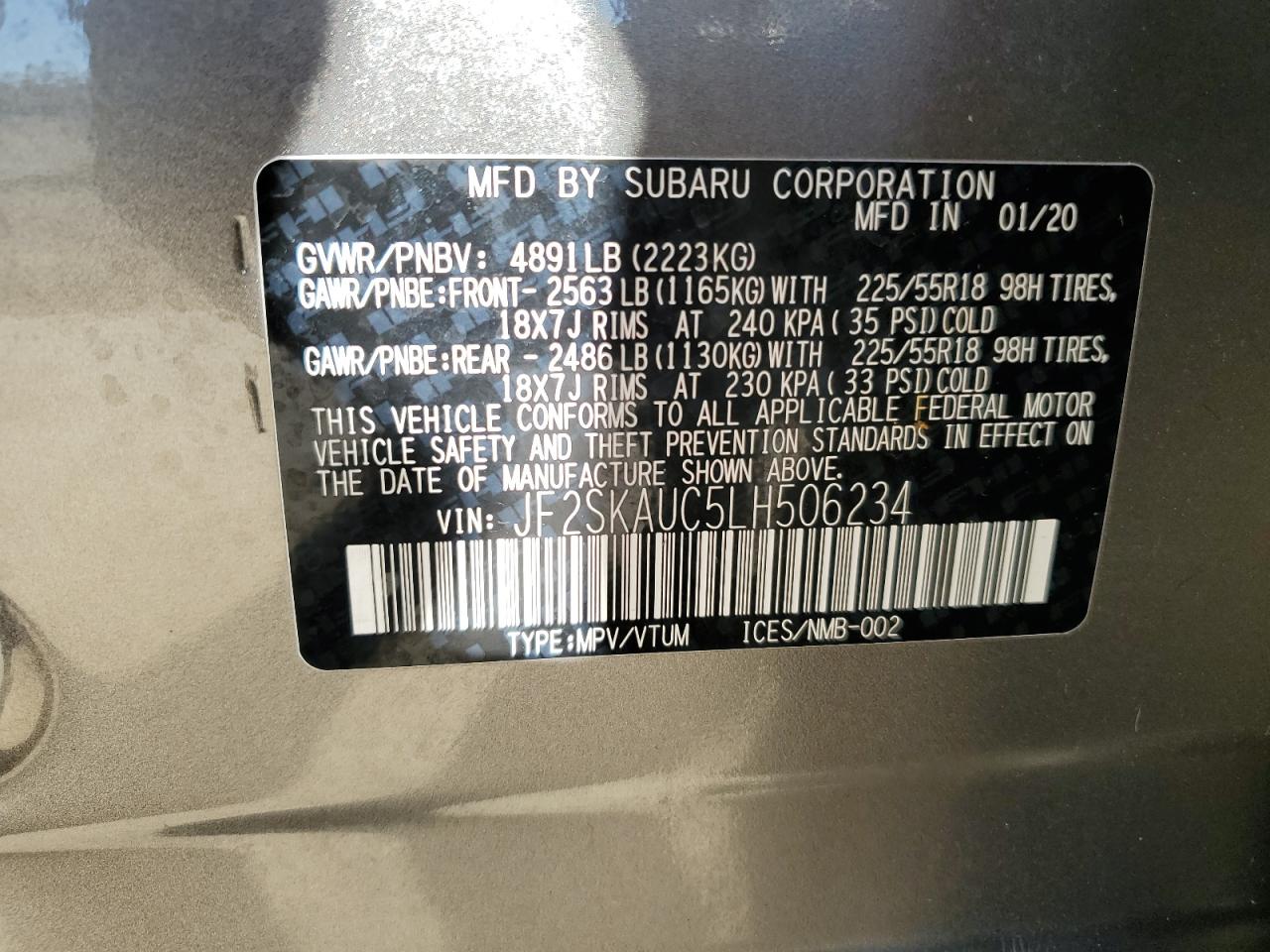 2020 Subaru Forester Limited VIN: JF2SKAUC5LH506234 Lot: 89868855