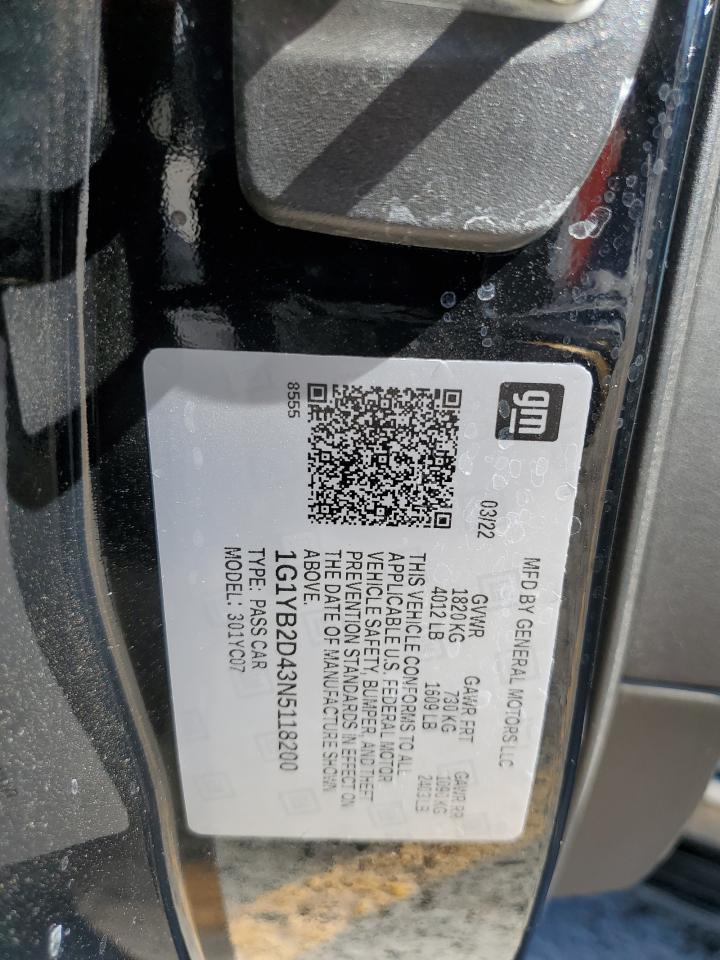 2022 Chevrolet Corvette Stingray 2Lt VIN: 1G1YB2D43N5118200 Lot: 82772265