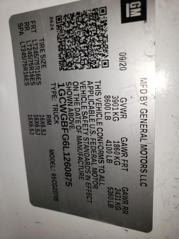 2020 Chevrolet Express G2500 VIN: 1GCWGBFG6L1260875 Lot: 86183685