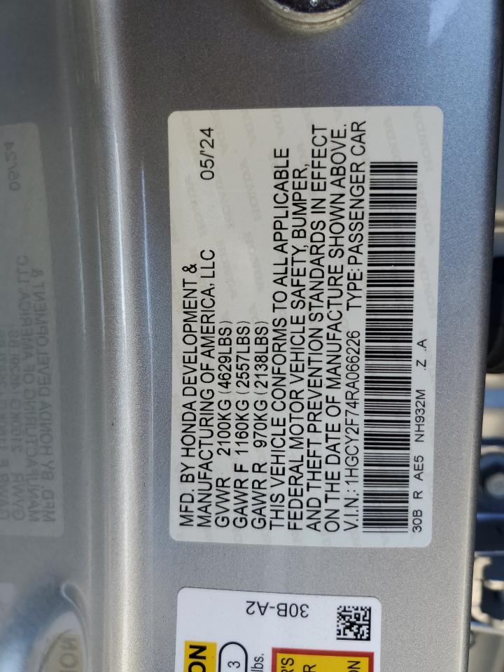 2024 Honda Accord Hybrid Sport-L VIN: 1HGCY2F74RA066226 Lot: 84999825