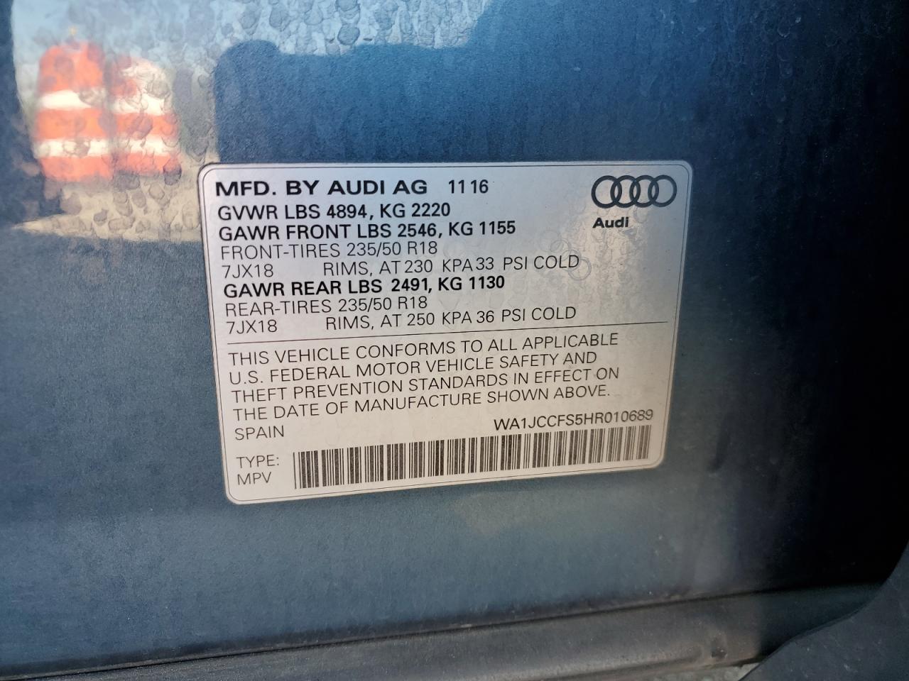 2017 Audi Q3 Premium Plus VIN: WA1JCCFS5HR010689 Lot: 85012285