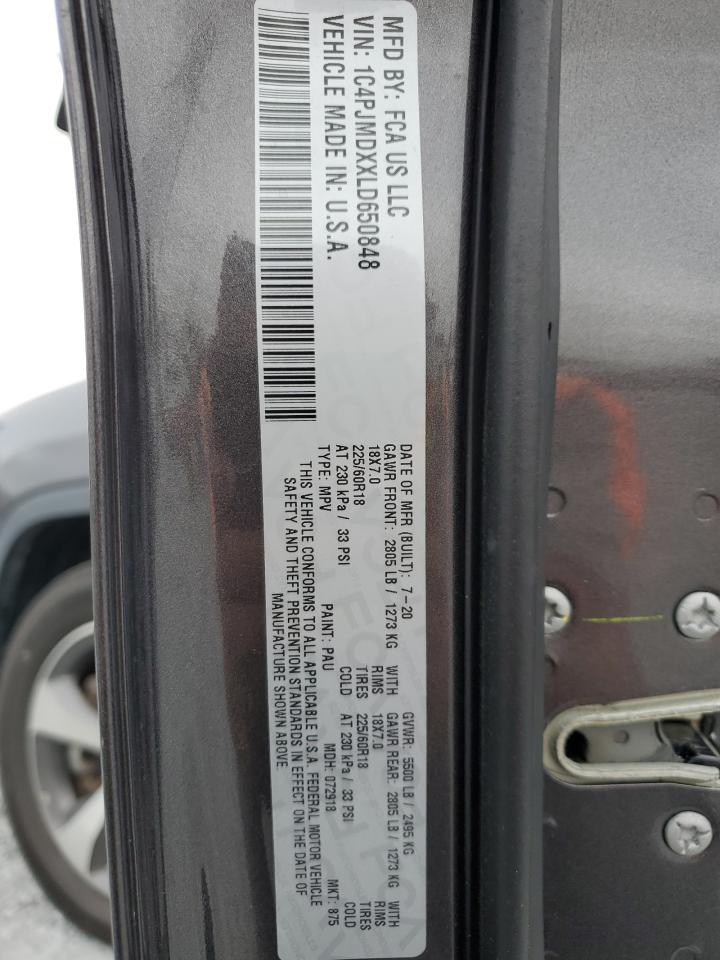 2020 Jeep Cherokee Limited VIN: 1C4PJMDXXLD650848 Lot: 86265015