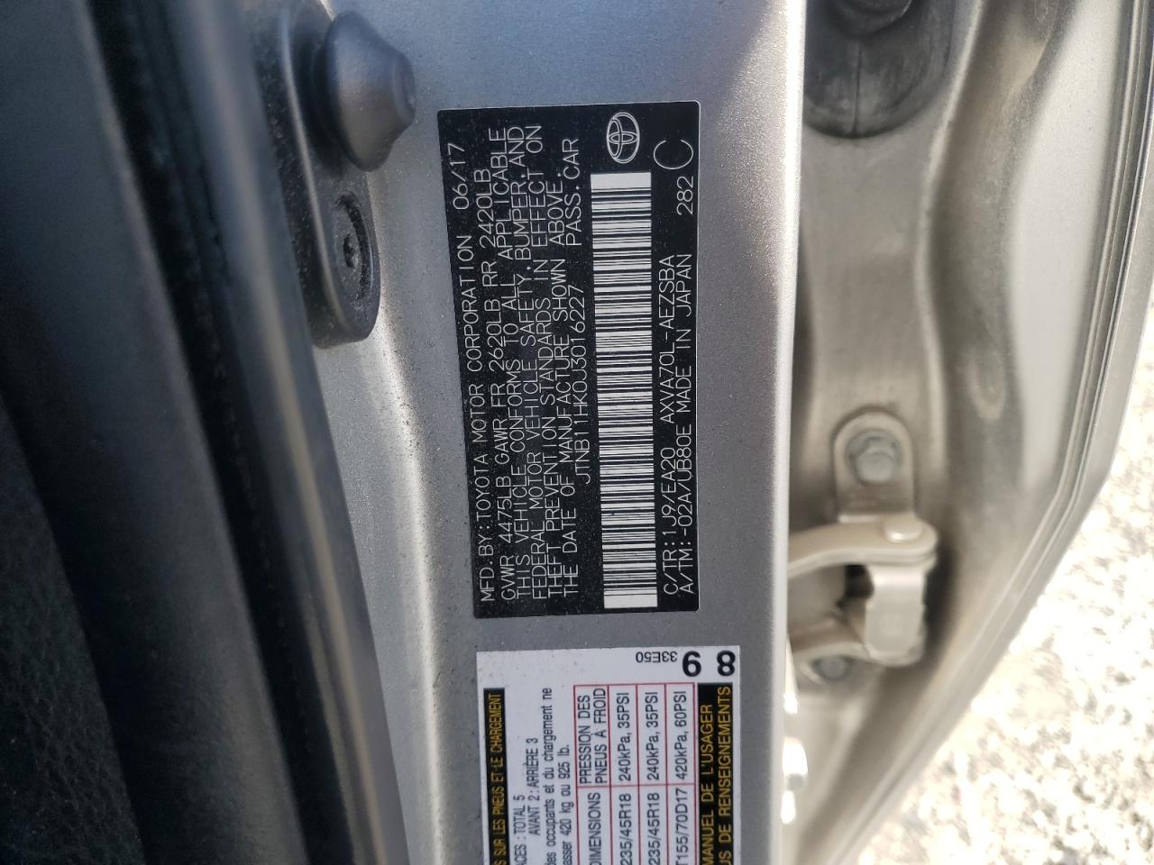 2018 Toyota Camry L VIN: JTNB11HK0J3016227 Lot: 85004655