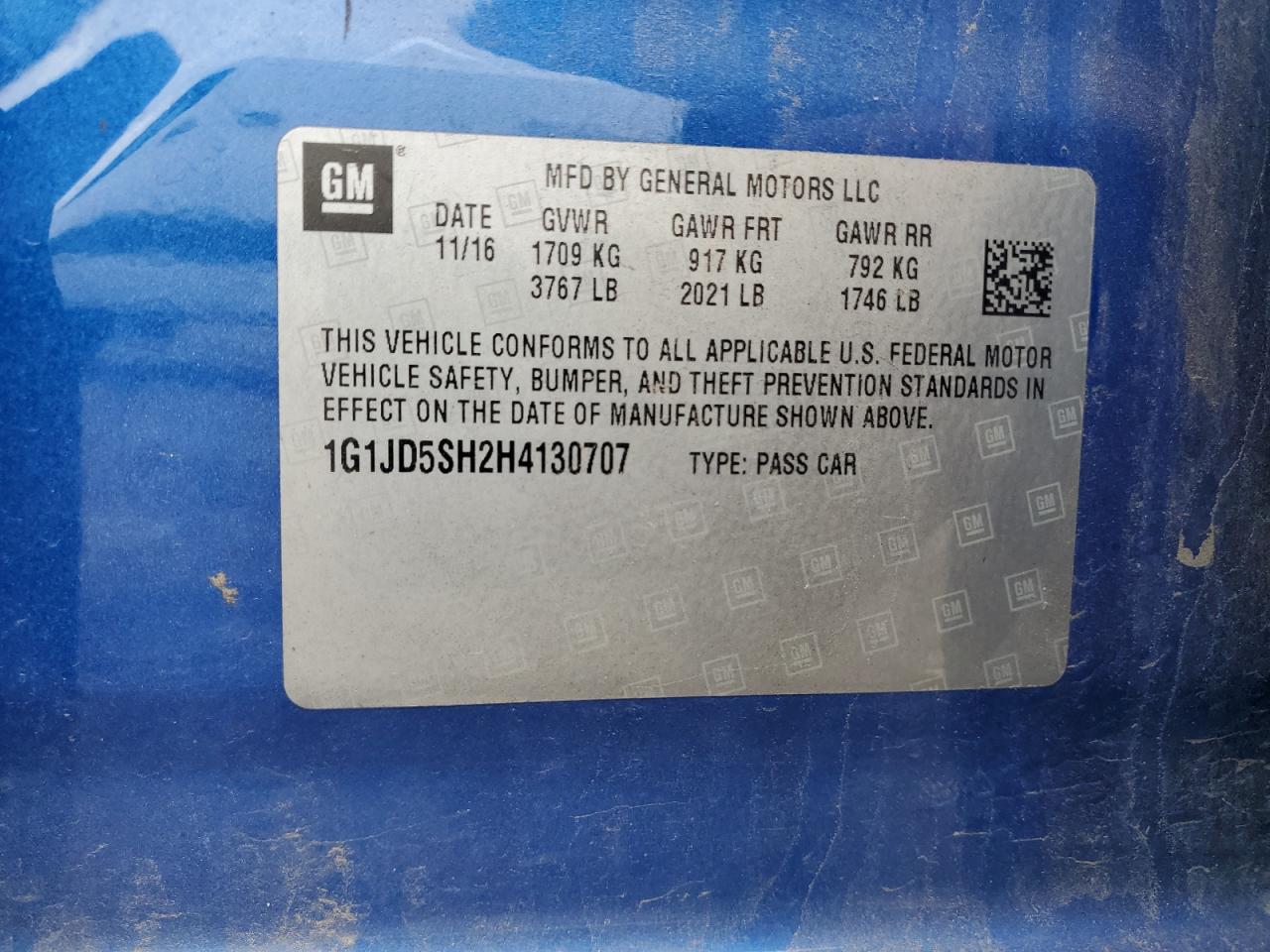 2017 Chevrolet Sonic Lt VIN: 1G1JD5SH2H4130707 Lot: 86238675