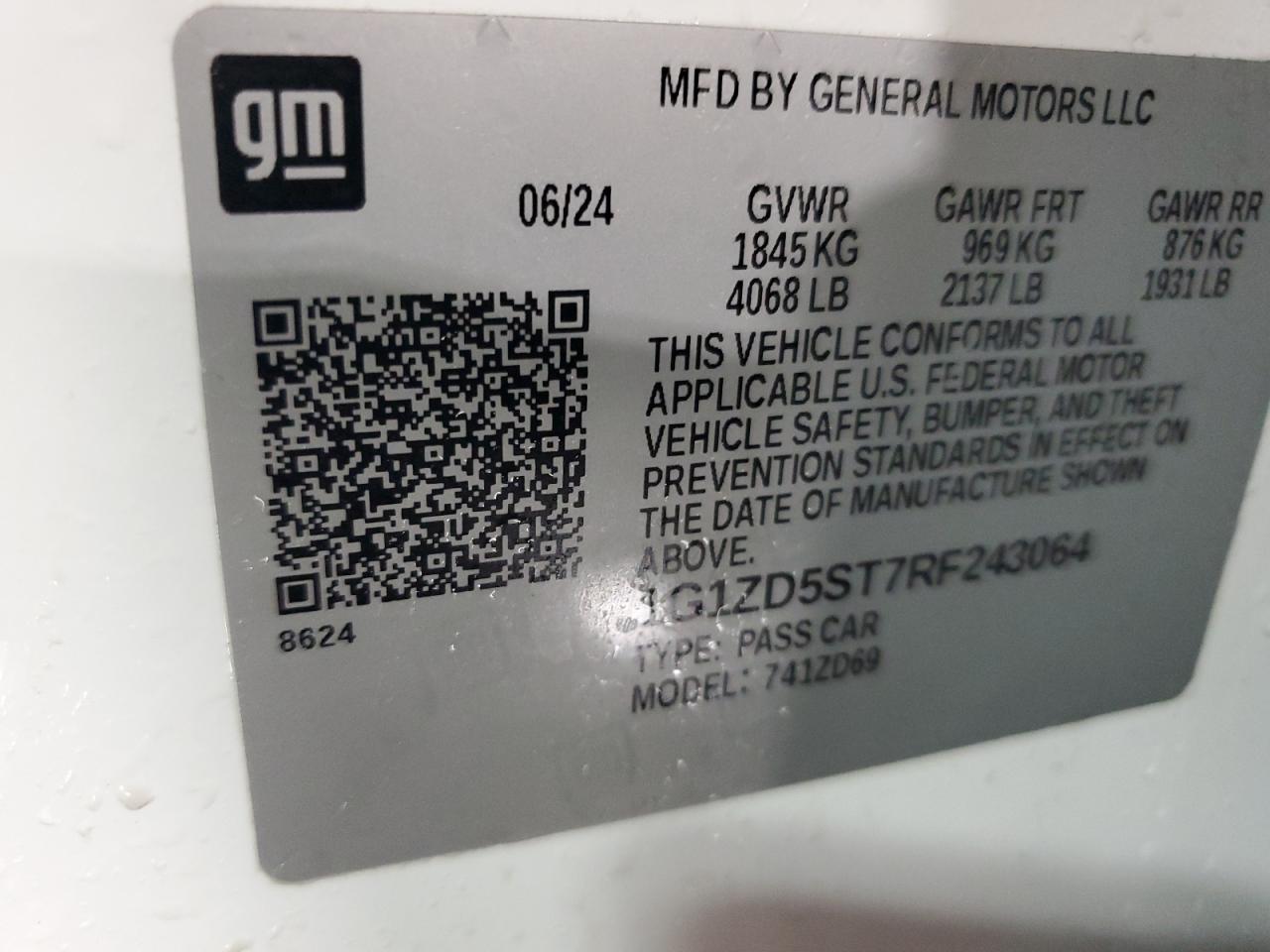 2024 Chevrolet Malibu Lt VIN: 1G1ZD5ST7RF243064 Lot: 85520215