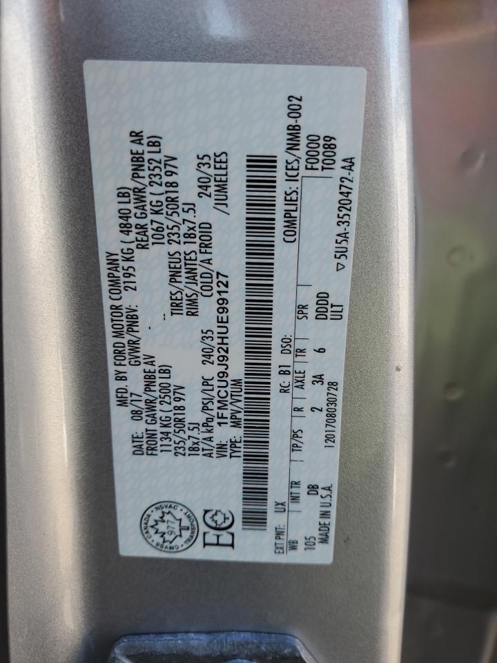 2017 Ford Escape Titanium VIN: 1FMCU9J92HUE99127 Lot: 87398805