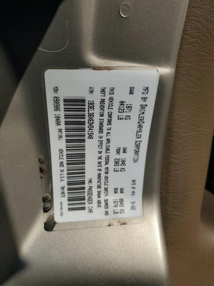 2003 Dodge Stratus Se VIN: 1B3EL36X63N541548 Lot: 85117095