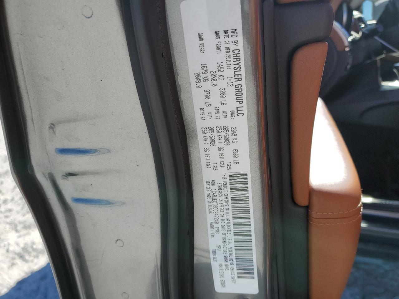 2012 Jeep Grand Cherokee Overland VIN: 1C4RJECT0CC247240 Lot: 86451355