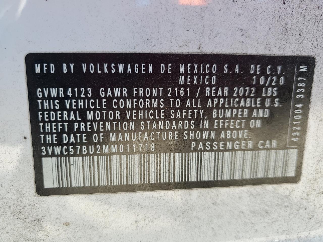 2021 Volkswagen Jetta S VIN: 3VWC57BU2MM011718 Lot: 84464645
