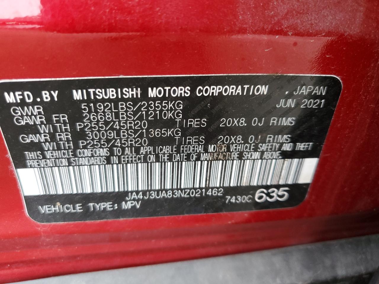2022 Mitsubishi Outlander Se VIN: JA4J3UA83NZ021462 Lot: 85722925