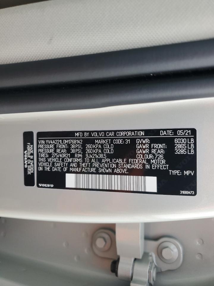 2021 Volvo Xc90 VIN: YV4A221L0M1768142 Lot: 82374885
