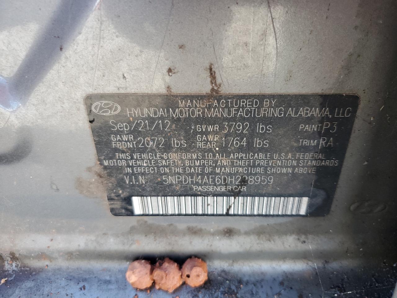 2013 Hyundai Elantra Gls VIN: 5NPDH4AE6DH228959 Lot: 82710145