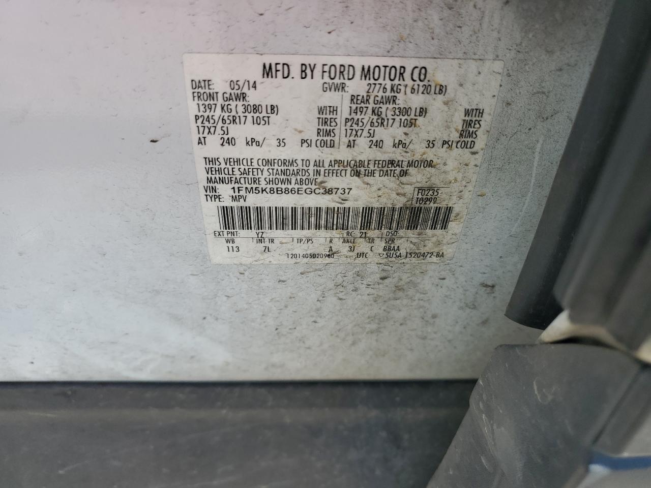 2014 Ford Explorer VIN: 1FM5K8B86EGC38737 Lot: 82446035